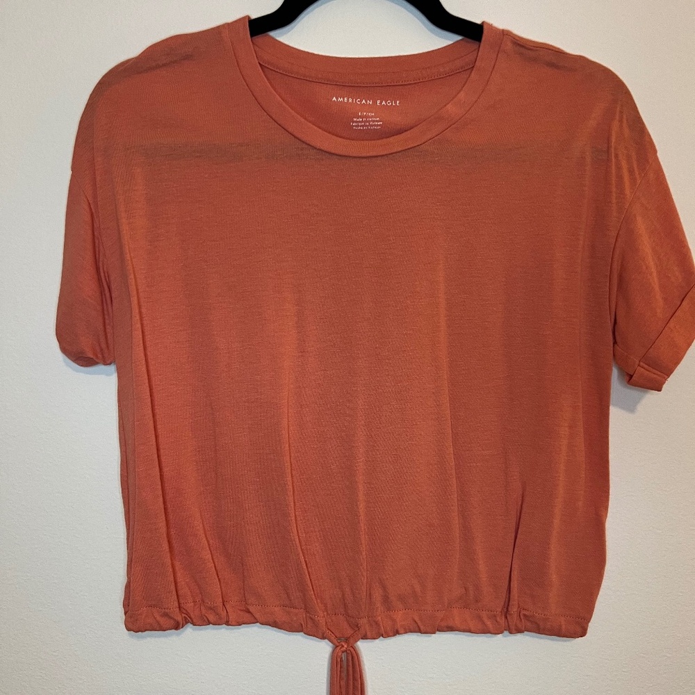 American Eagle Terracotta Drawstring Crop Top - Size Small